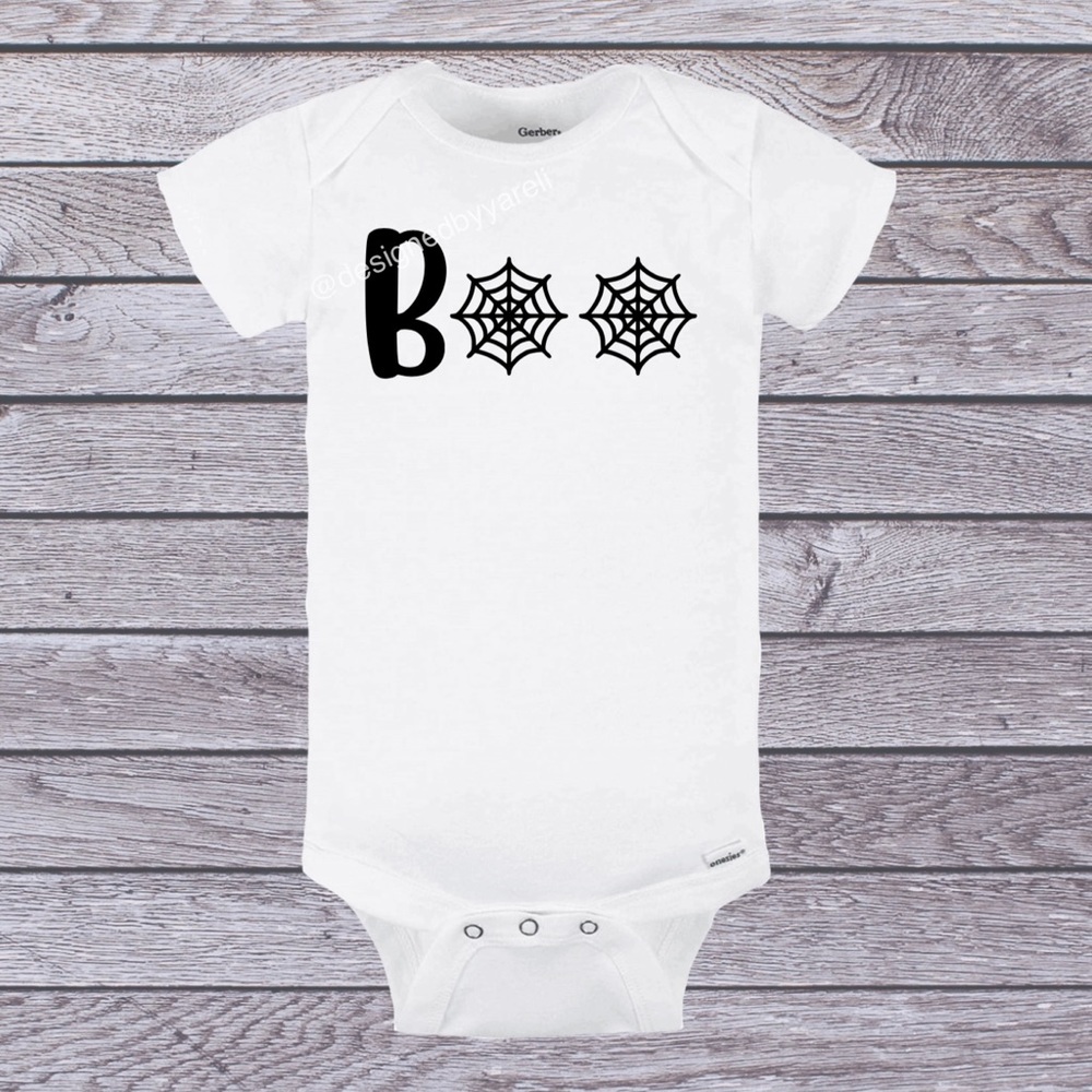Boo spiders white vinyl Gerber onesie